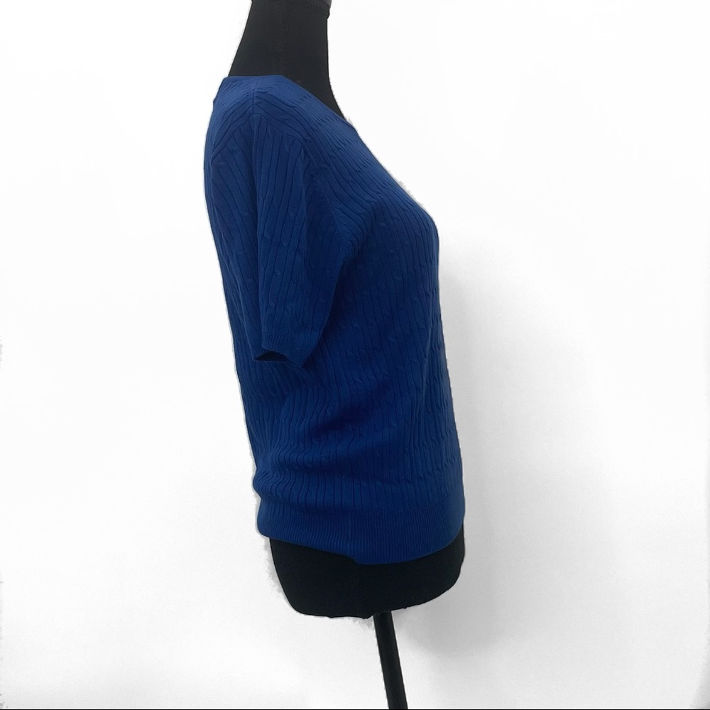 NWT Karen Scott Blue Knit Top | Short Sleeve Casual Sweater | Classic Style M